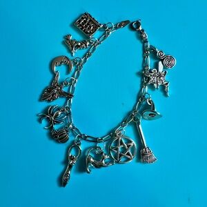 Silver Halloween Witch Charm Bracelet mixed metal 925
